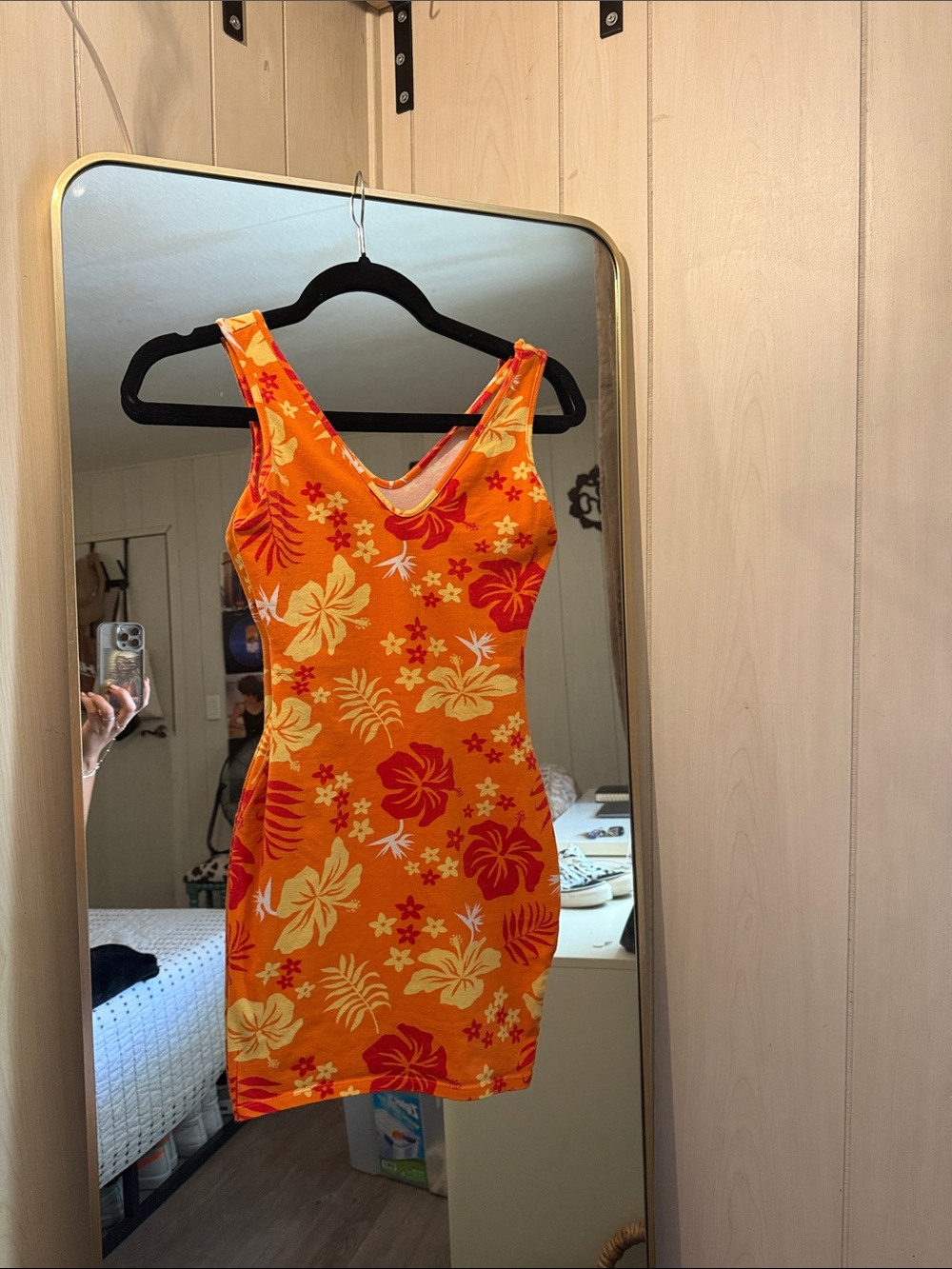 Y2K Orange Floral Tank Mini Dress
